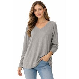 Athleta Long Sleeve V Neck Pullover Top T-Shirt Long Sleeve Gray Women’s Size L